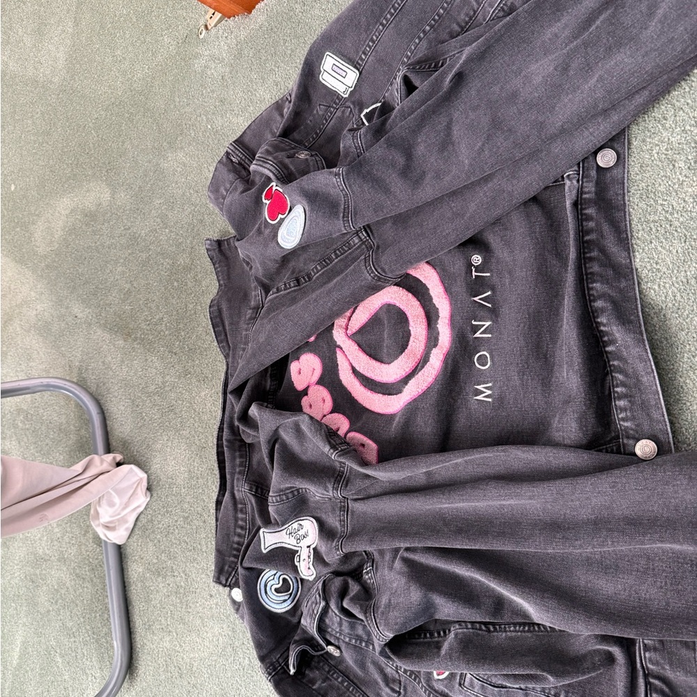 Monat Black Denim Jacket with Patches - Picture 1 of 1